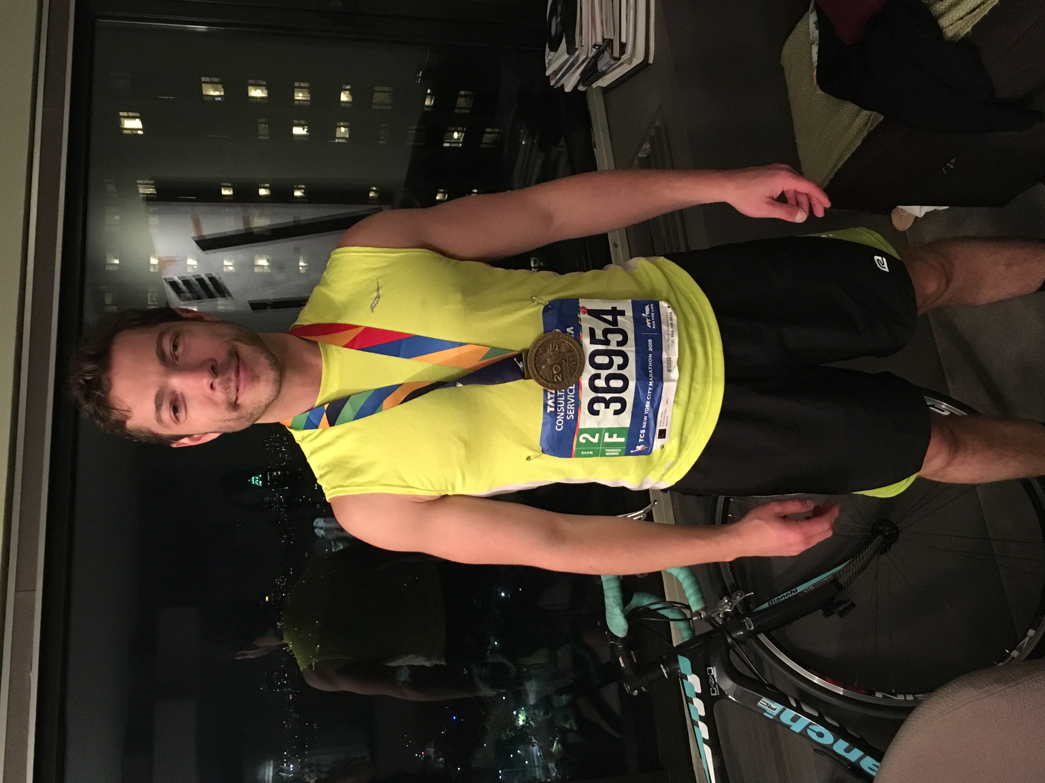 Dustin Muscato after the 2015 New York City Marathon