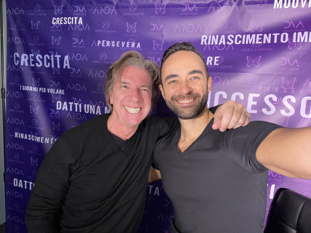 Andrea and Daniele Viganò — purple backdrop