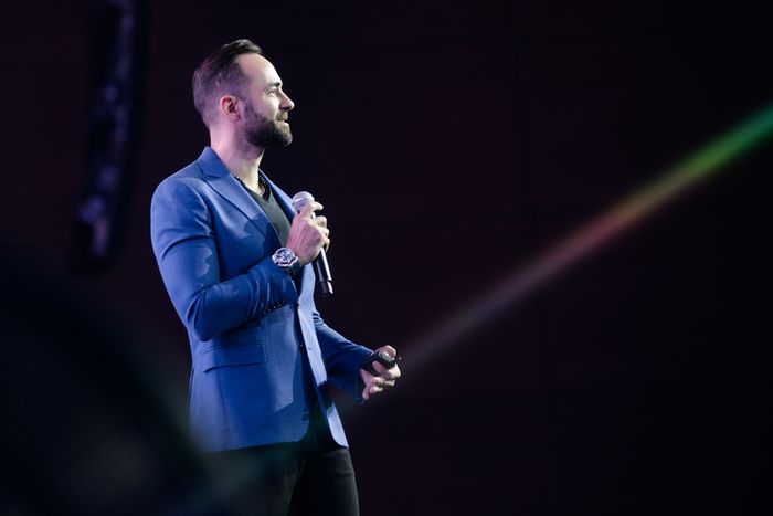 Andrea d'Agostini mid-keynote
